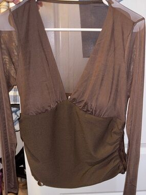 Abercrombie & Fitch Brown Sheer Long Sleeve Top